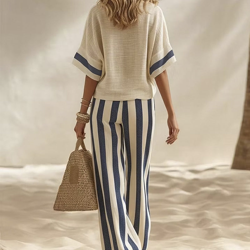 Adela | Conjunto de 2 Piezas de Pantalón Ancho a Rayas para Mujer – Fresco, Cómodo y Elegante