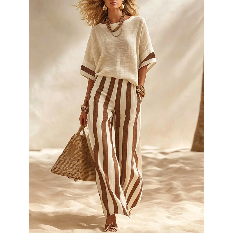 Adela | Conjunto de 2 Piezas de Pantalón Ancho a Rayas para Mujer – Fresco, Cómodo y Elegante