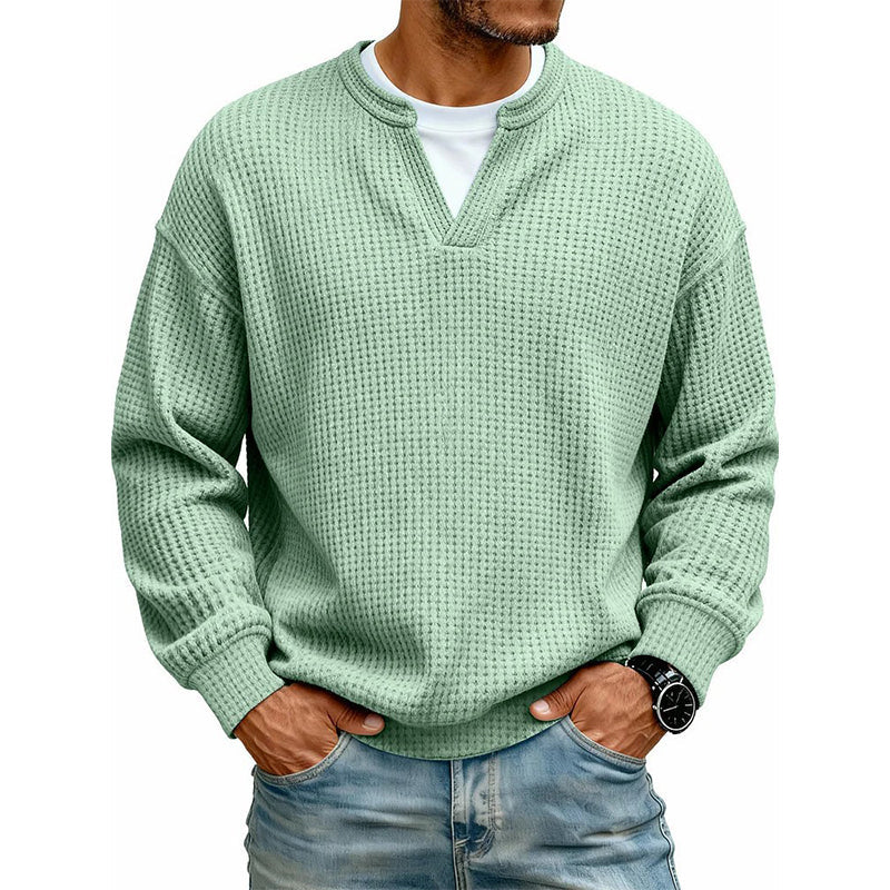 Eloy | Jersey de punto waffle para hombre con cuello en V y efecto doble capa