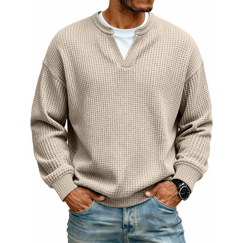 Eloy | Jersey de punto waffle para hombre con cuello en V y efecto doble capa