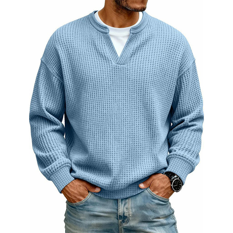 Eloy | Jersey de punto waffle para hombre con cuello en V y efecto doble capa
