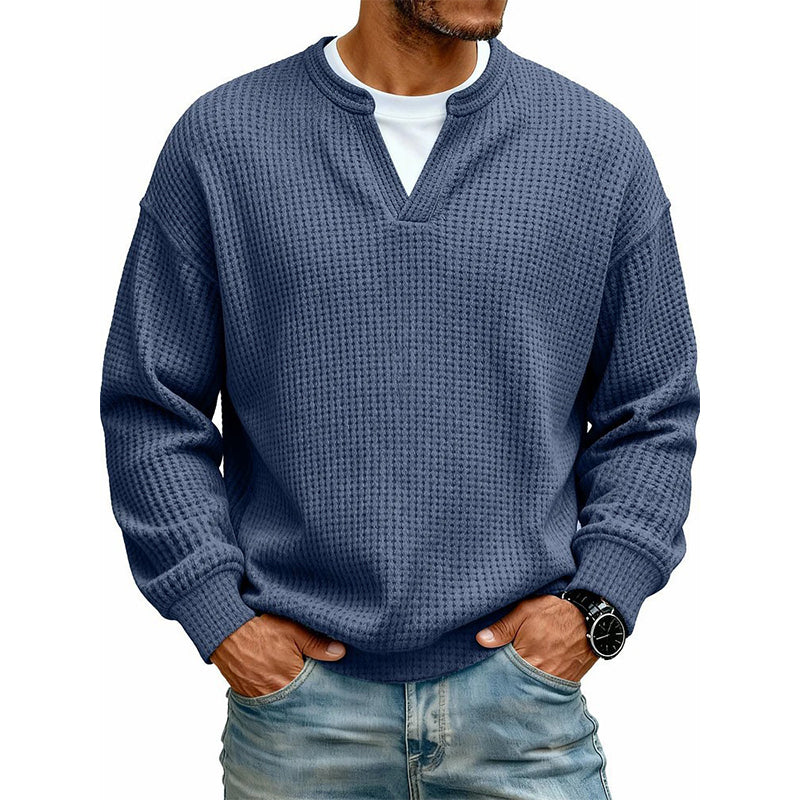Eloy | Jersey de punto waffle para hombre con cuello en V y efecto doble capa