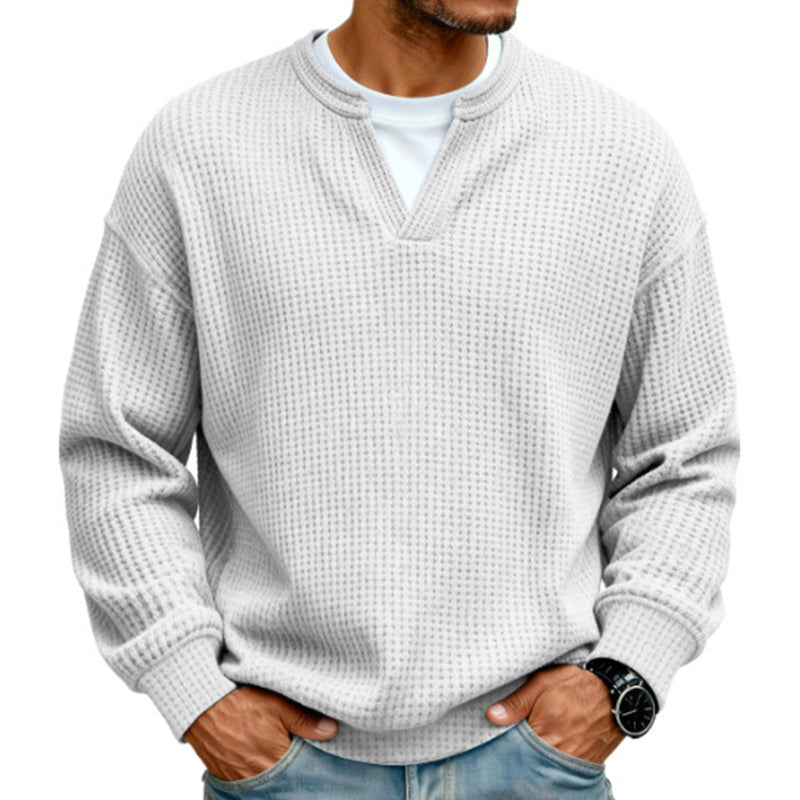 Eloy | Jersey de punto waffle para hombre con cuello en V y efecto doble capa