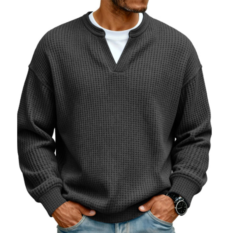 Eloy | Jersey de punto waffle para hombre con cuello en V y efecto doble capa