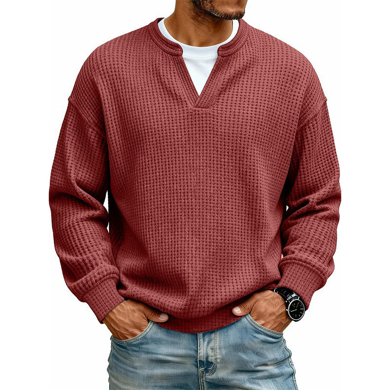 Eloy | Jersey de punto waffle para hombre con cuello en V y efecto doble capa