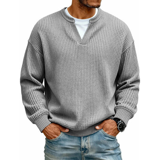 Eloy | Jersey de punto waffle para hombre con cuello en V y efecto doble capa