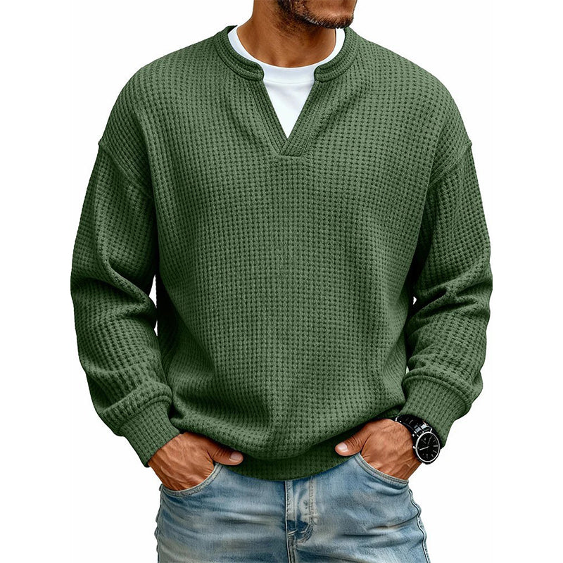 Eloy | Jersey de punto waffle para hombre con cuello en V y efecto doble capa