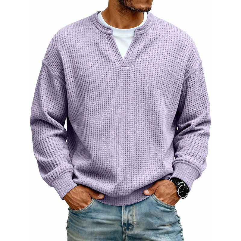 Eloy | Jersey de punto waffle para hombre con cuello en V y efecto doble capa