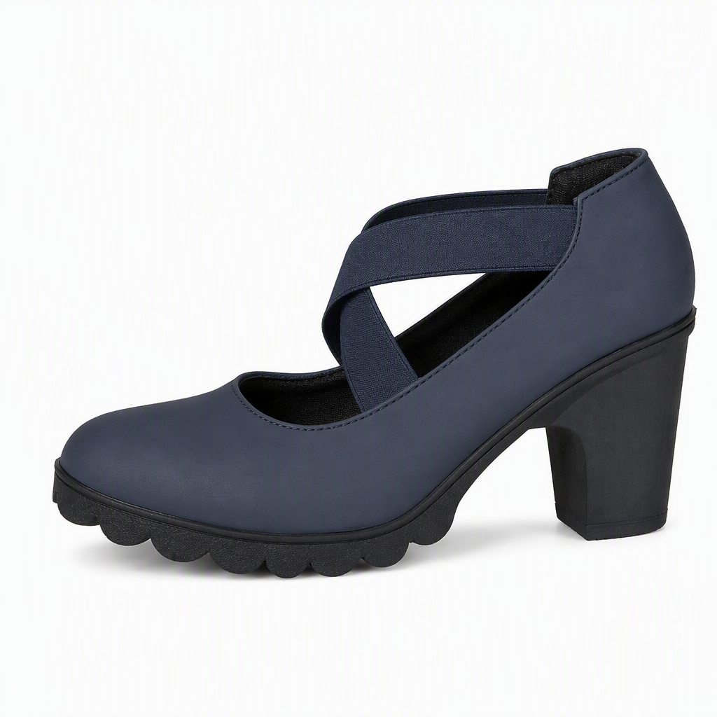Lola | Zapatos para mujer con plataforma, puntera redonda, correa cruzada y tacón grueso