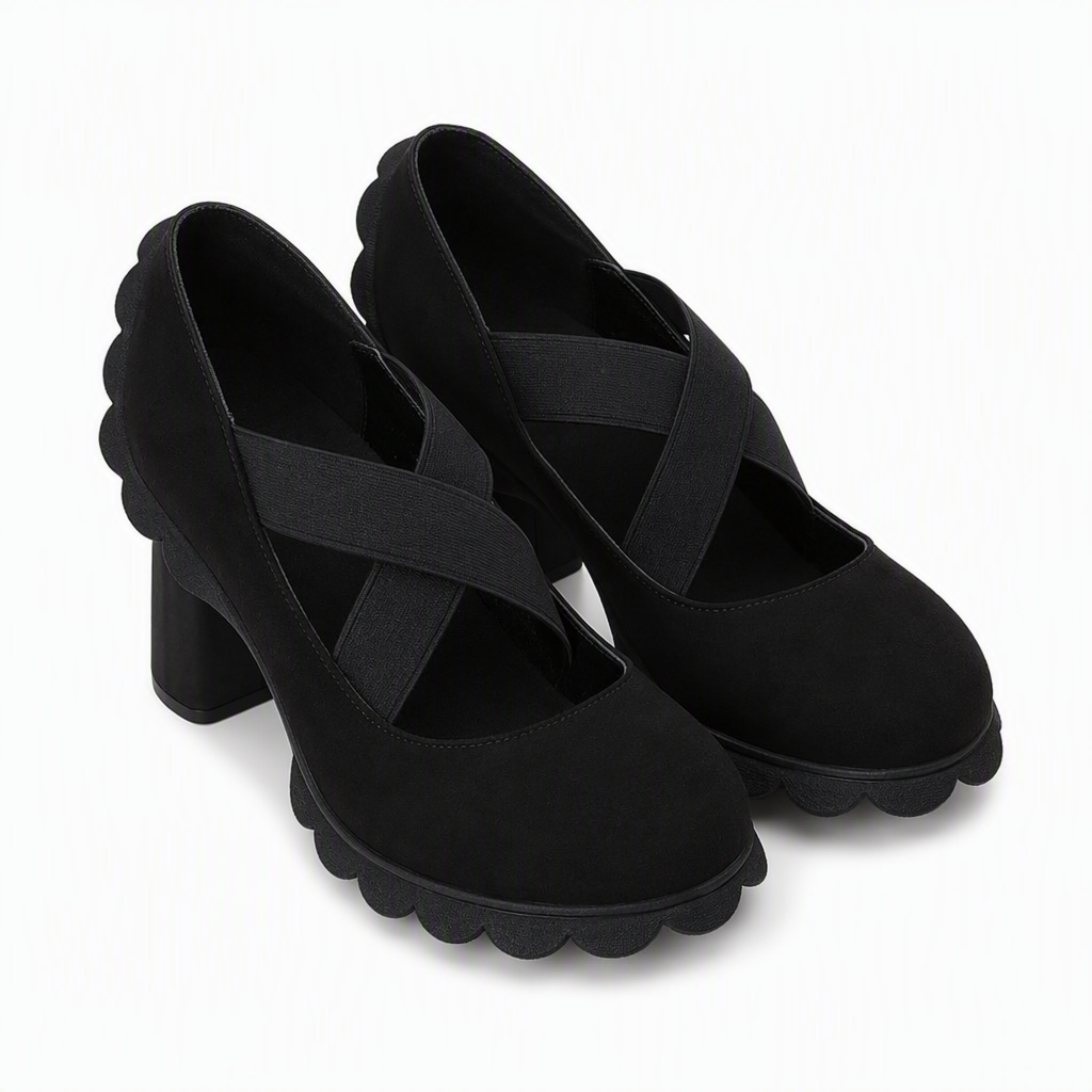 Lola | Zapatos para mujer con plataforma, puntera redonda, correa cruzada y tacón grueso