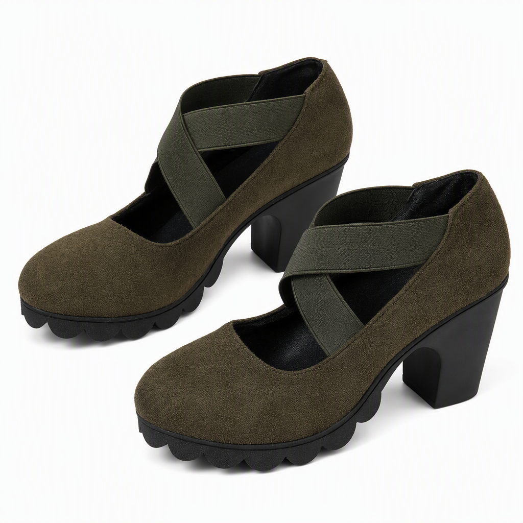 Lola | Zapatos para mujer con plataforma, puntera redonda, correa cruzada y tacón grueso