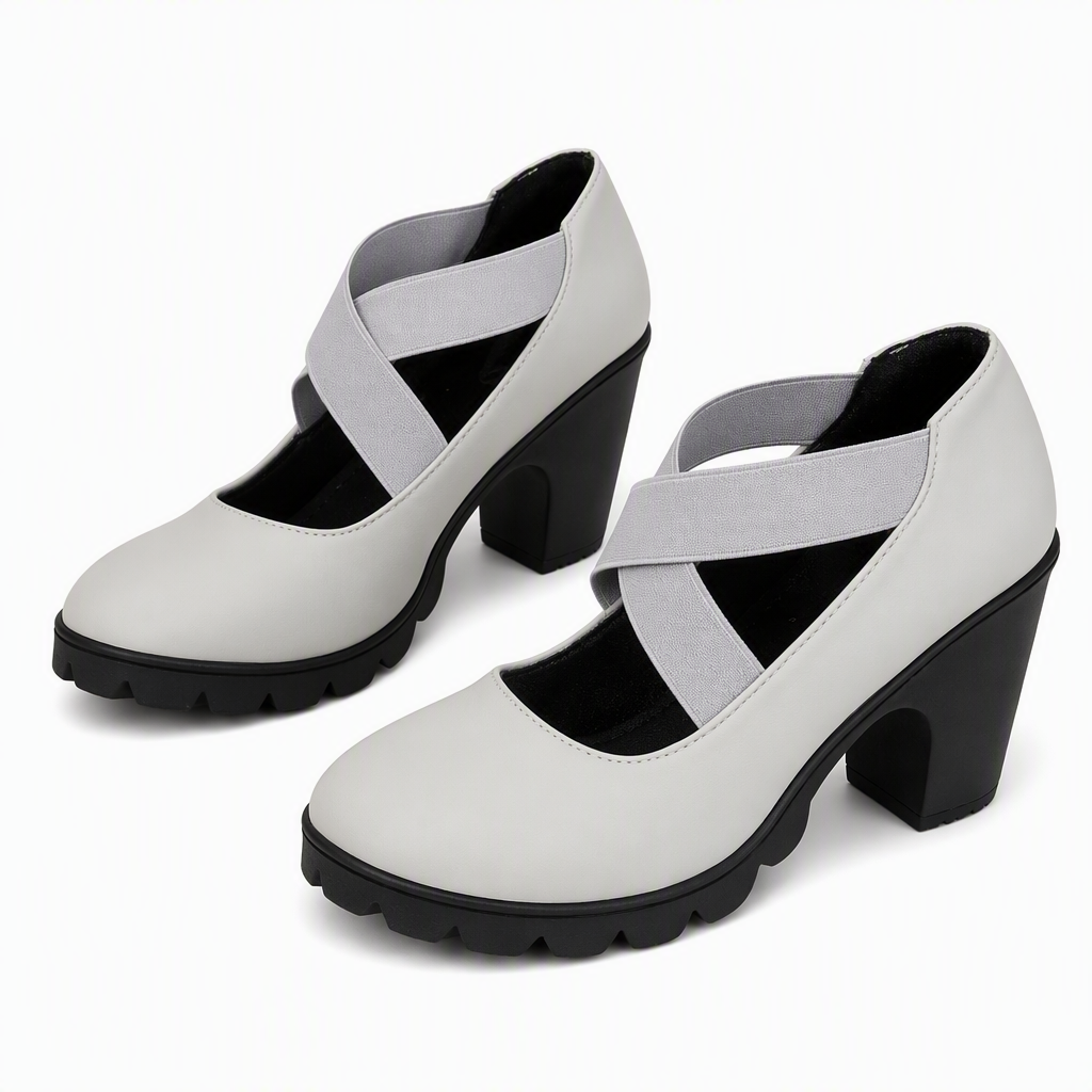 Lola | Zapatos para mujer con plataforma, puntera redonda, correa cruzada y tacón grueso