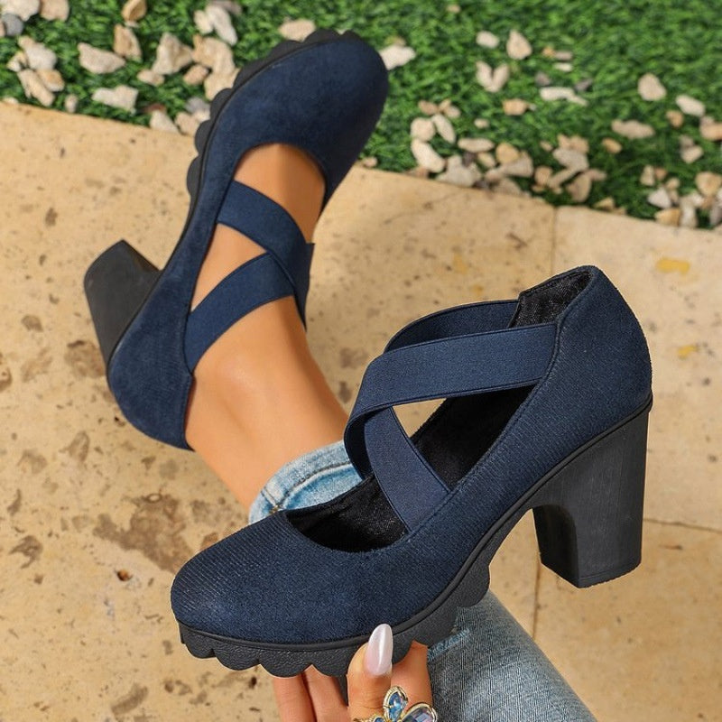 Lola | Zapatos para mujer con plataforma, puntera redonda, correa cruzada y tacón grueso
