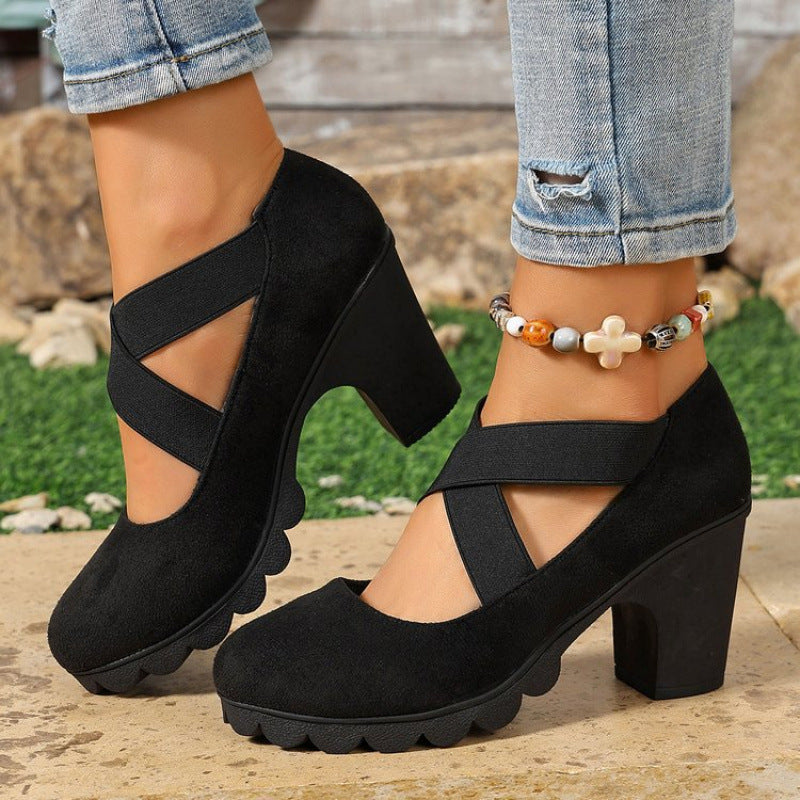 Lola | Zapatos para mujer con plataforma, puntera redonda, correa cruzada y tacón grueso