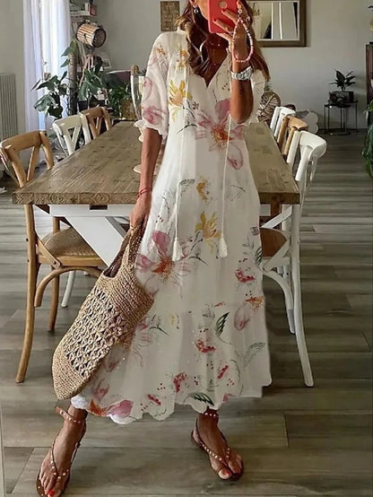 Eliora - Vestido largo bohemio con escote en V