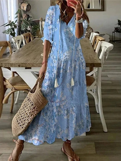 Eliora - Vestido largo bohemio con escote en V