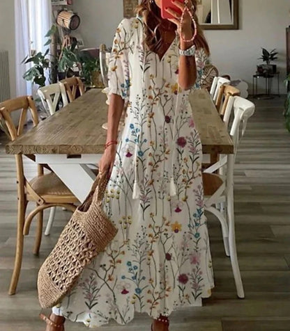Eliora - Vestido largo bohemio con escote en V