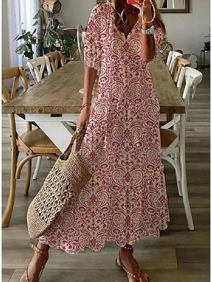 Eliora - Vestido largo bohemio con escote en V