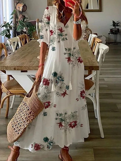 Eliora - Vestido largo bohemio con escote en V